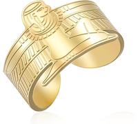 HUGGWRT Egyptian Goddess Isis Ring for Women Men Stainless Steel Winged Deity Band Ancient Egypt Symbol Amulet Mythology Protection Statement Jewelry, Gold