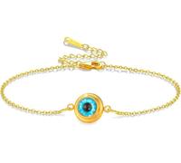 HUGGWRT Evil Eye Bracelet for Women Blue Evil Eye Charm Adjustable Link Stainless Steel Dainty Lucky Protection Jewelry Gift for Her Him, gold bracelet