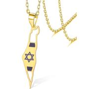 HUGGWRT Forever Connected Map Pendant Necklace for Couples Stainless Steel Hexagram Star Pendant Coordinates Jewelry for Women Men Respect Gift, gold map necklace