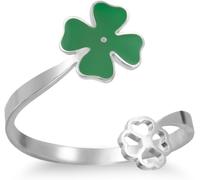 HUGGWRT Four Leaf Clover Ring for Women Stainless Steel Adjustable Open Ring Irish Good Luck Charm Amulet Protection Jewelry Accessory, Clover Ring-S