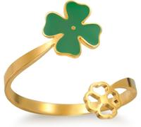 HUGGWRT Four Leaf Clover Ring for Women Stainless Steel Adjustable Open Ring Irish Good Luck Charm Amulet Protection Jewelry Accessory, Clover Ring-G