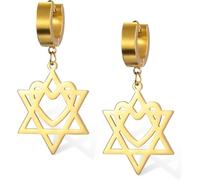HUGGWRT Jewish Star Cross Dangle Drop Earrings for Women Stainless Steel Six Pointed Star Religious Israel Hanukkah, Gold Hoop Love