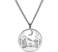 HUGGWRT Multi-shaped Mother Nature Pendant Necklace with Polar Bear Deer Wolf Moon Stars Snowflake Motif Engraved Forest Mountain Jewelry for Women, Silver Wolf Necklace