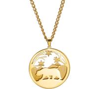 HUGGWRT Multi-shaped Mother Nature Pendant Necklace with Polar Bear Deer Wolf Moon Stars Snowflake Motif Engraved Forest Mountain Jewelry for Women, Gold Polar Bear Necklace
