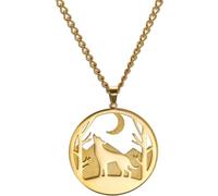 HUGGWRT Multi-shaped Mother Nature Pendant Necklace with Polar Bear Deer Wolf Moon Stars Snowflake Motif Engraved Forest Mountain Jewelry for Women, Gold Wolf Necklace
