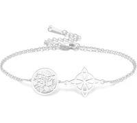 HUGGWRT Witches Knot Bracelet Tetragrammaton Pentagram Protection Adjustable Braided Rope String Amulet Celtic Knot Pendant Pagan Jewelry for Women Men, Silver1