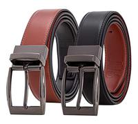 HUGH BUTLER Reversible 2-in-1 Genuine Leather Belt, Adjustable Size, Elegant Men’s Belt with Black Buckle, Ideal for Both Formal and Everyday Outfits, in Black and Burgundy Colours