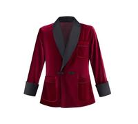 Hugh HEFNER Velvet Smoking Jacket Vintage Wedding Party Dinner Blazer Tuxedo Coat for Men Robe, Red, XXL