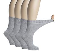 Hugh Ugoli Women Bamboo Diabetic Crew Socks | Soft, Thin & Breathable Socks, Wide & Loose for Swollen Ankles | Non-Binding Top & Seamless Toe | 4 Pairs, Light Grey, Shoe Size: UK 4-7 (EU 36-39)