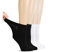 HUGH UGOLI Women's Bamboo Diabetic Socks, 4 Pairs, Soft & Breathable Ankle Socks, Extra Wide for Swollen Feet, Non Elastic Edge and Seamfree Toe, Size:36-39/40-43, White/Black (4 Pairs), 40-43