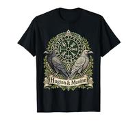 Huginn Muninn Ravens Vegvisir Nordic Knotwork Art T-Shirt