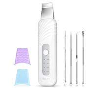 HUGJOG Blackhead Remover Tools, Face Scrubber Skin Spatula for Facial Cleansing, 4 Modes Pore Cleaner with 304 Stainless Steel Blade, Type-C Rechargeable, Silicone Face Brush, 4 Needles, PP Box