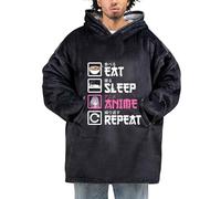 Huglanket Anime Gifts Wearable Blanket Hoodie, Oversized Wearing Hooded Blanket for Anime Lovers, Friends, Son, Daughter for for Christmas, Birthday - Eat Sleep Repeat, Black, One size