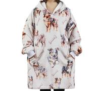 Huglanket Australian Shepherd Gifts for Dog Lovers & Dog Mom, Wearable Flannel Australian Shepherd Blanket Hoodie with Two Large Pocket, Australian Shepherd, One size