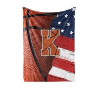 Huglanket Basketball Blanket for Boys, Teen, Coaches, Personalized Blanket with Initials, Flannel Throw Blanket for Birthday, Christmas, 50x65 Inches, K