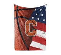 Huglanket Basketball Blanket for Boys, Teen, Coaches, Personalized Blanket with Initials, Flannel Throw Blanket for Birthday, Christmas, 50x65 Inches, C