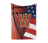 Huglanket Basketball Blanket for Boys, Teen, Coaches, Personalized Blanket with Initials, Flannel Throw Blanket for Birthday, Christmas, 50x65 Inches, W