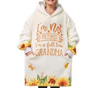 Huglanket Retirement Gift for Woman, Retirement Blanket Hoodie for Women, Oversized Wearing Blanket, Retired Gag Gifts, Beige - Full Time Grandma, One Size