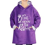Huglanket Retirement Gifts for Women/Men, Retirement Wearable Blanket Hoodie, Oversized Wearing Blanket Retired Gifts, One Size Flannel Hooded Blanket, 170x122 CM - The Queen Has Retired