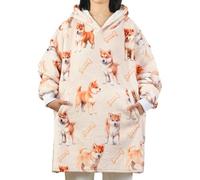 Huglanket Shiba Inu Gifts for Dog Lovers & Dog Mom, Wearable Flannel Shiba Inu Blanket Hoodie with Two Large Pocket, Shiba Inu, One size