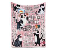 Huglanket Tuxedo Cat Lover Gifts for Women - Throw Blanket for Christmas, Birthday - 50" x 65" - Pink