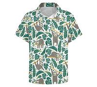 HUGLAZY 4th of July Outfit Funny Hawaiian Shirt for Men Short Sleeve Button Down Shirts Party Outfits, Green Sloths, XXL