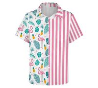 HUGLAZY 80s 90s Outfit Hawaiian Shirt for Men Big and Tall Short Sleeve Button Down Shirts Funny Party Outfit, Pink White, XL