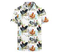 HUGLAZY 80s 90s Outfit Hawaiian Shirt for Men Big and Tall Short Sleeve Button Down Shirts Funny Party Outfit, Chicken, XL