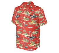 HUGLAZY 80s 90s Outfit Hawaiian Shirt for Men Big and Tall Short Sleeve Button Down Shirts Funny Party Outfit, Red Airplane, XXXXXL