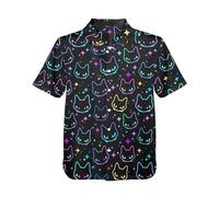 HUGLAZY Hawaiians Shirt for Men Short Sleeves Button Down Beach Shirt Summer Men Party Outfit, Cat Neon, Medium