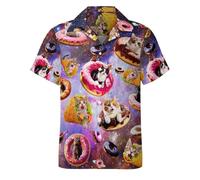 HUGLAZY Hawaiians Shirt for Men Short Sleeves Button Down Beach Shirt Summer Men Party Outfit, Donut Cat, XXXXL