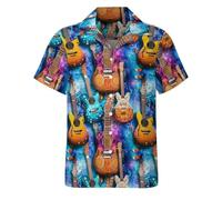 HUGLAZY Hawaiians Shirt for Men Short Sleeves Button Down Beach Shirt Summer Party Outfit, Music Guitar, XL
