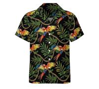 HUGLAZY Hawaiians Shirt for Men Short Sleeves Button Down Beach Shirt Summer Party Outfit, Parrot, XL