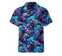 HUGLAZY Hawaiians Shirt for Men Short Sleeves Button Down Beach Shirt Summer Party Outfit, Sea Turtle, Medium