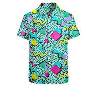 HUGLAZY Magic Mushrooms Hawaiian Shirt for Men Colorful Rave Big and Tall Short Sleeve Button Down Shirts Funny Party Outfit, Memphis, S