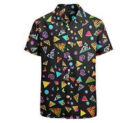 HUGLAZY Memphis Shirts Vintage Button Up Shirt Retro Hawaiian Hawaiian Shirt, Black, Medium