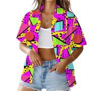 HUGLAZY Rubber Duck Shirts for Women Party Outfit Duck Hawaiian Shirt Short Sleeve Blouse Beach Shirt, Neon, XL