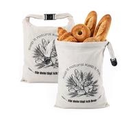 Huglux 2 Pack Linen Bread Bags, 40x30cm Reusable Bread Storage Bags with Buckle Closure, TPU Lining to Keep Bread Fresh for Homemade Bread, Picnic, Travel & Daily Use
