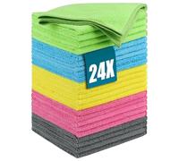 Huglux 30x30cm Microfiber Cleaning Cloths 24 Pack, 5 Colors Reusable Cleaning Towels, Lint-Free Streak-Free Rags, Ultra Absorbent Cloths for Kitchen, Glass, Car, Bathroom