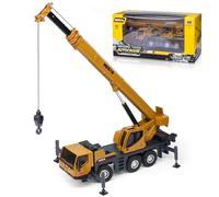 HUGMIE 1:50 Crane Boys Toys,Construction Toys with Movable parts,Truck with Extendable long arm,Winch and Rubber Wheels for Boys Toys Age 8