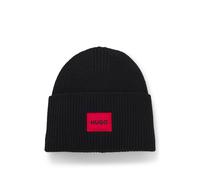 HUGO All-gender logo beanie hat in a wool blend - Style Saffa_hat, 50502579 Black pcs.
