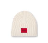 HUGO All-gender logo beanie hat in a wool blend - Style Saffa_hat, 50502579 Natural pcs.