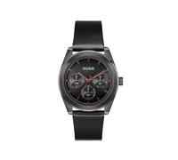 HUGO Analogue Multifunction Quartz Watch for Men #Bright Sport Collection with Black Leather Strap - 1530423