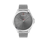 HUGO Analogue Quartz Watch for Men #SMASH Collection with Silver Stainless Steel Mesh Bracelet or Leather Bracelet ,Silver
