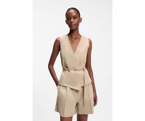 HUGO Belted regular-fit vest in cotton and hemp - Style Ahella-1-W, 50557199 Light Beige 4
