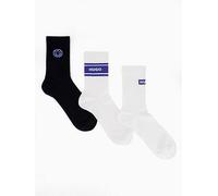 HUGO Blue 3 Pack Logo Sports Crew Socks, White, Size 6-11, Men White