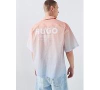 HUGO Blue Eligino Ombre Relaxed Fit Short Sleeve Shirt, Orange, Size S, Men Orange