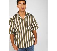 HUGO Blue Eligino Relaxed Striped Short Sleeve Shirt - Green, Open Green, Size M, Men Open Green