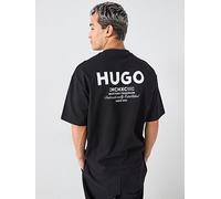 HUGO Blue Nalono Oversized International Logo Backprint T-Shirt, Black, Size S, Men Black
