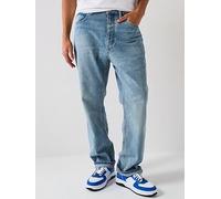 HUGO Blue Nate Dirty Wash Baggy Fit Jeans, Light Blue, Size 32, Inside Leg Regular, Men Light Blue